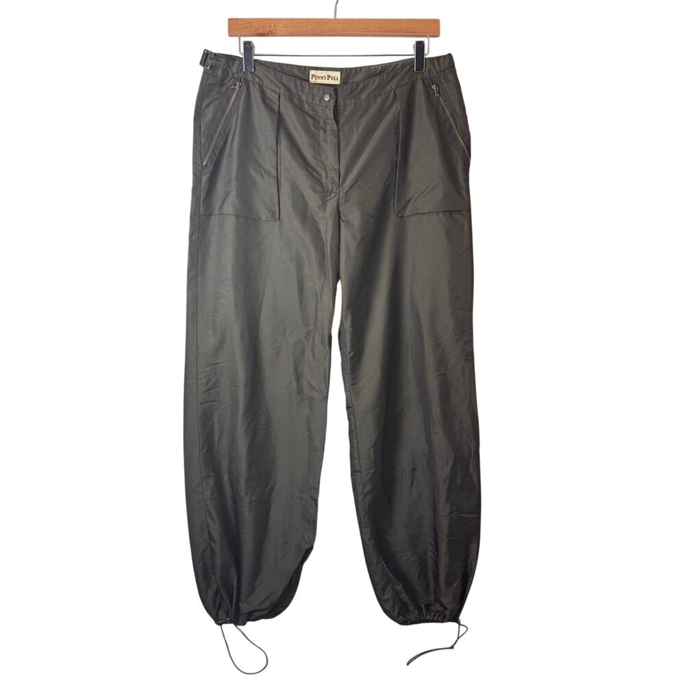 Vintage Penny Pull Parachute Pants Women's XL Brown Utility Swishy Italy 80s 90s